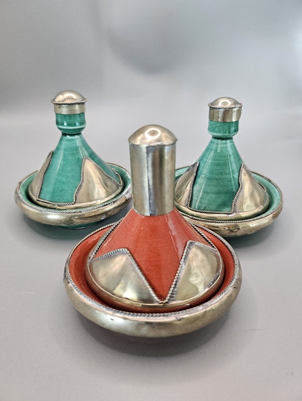 3 Vintage Disney. Epcot Morocco. Pavilion Mini Ceramic Tagine Red & Green